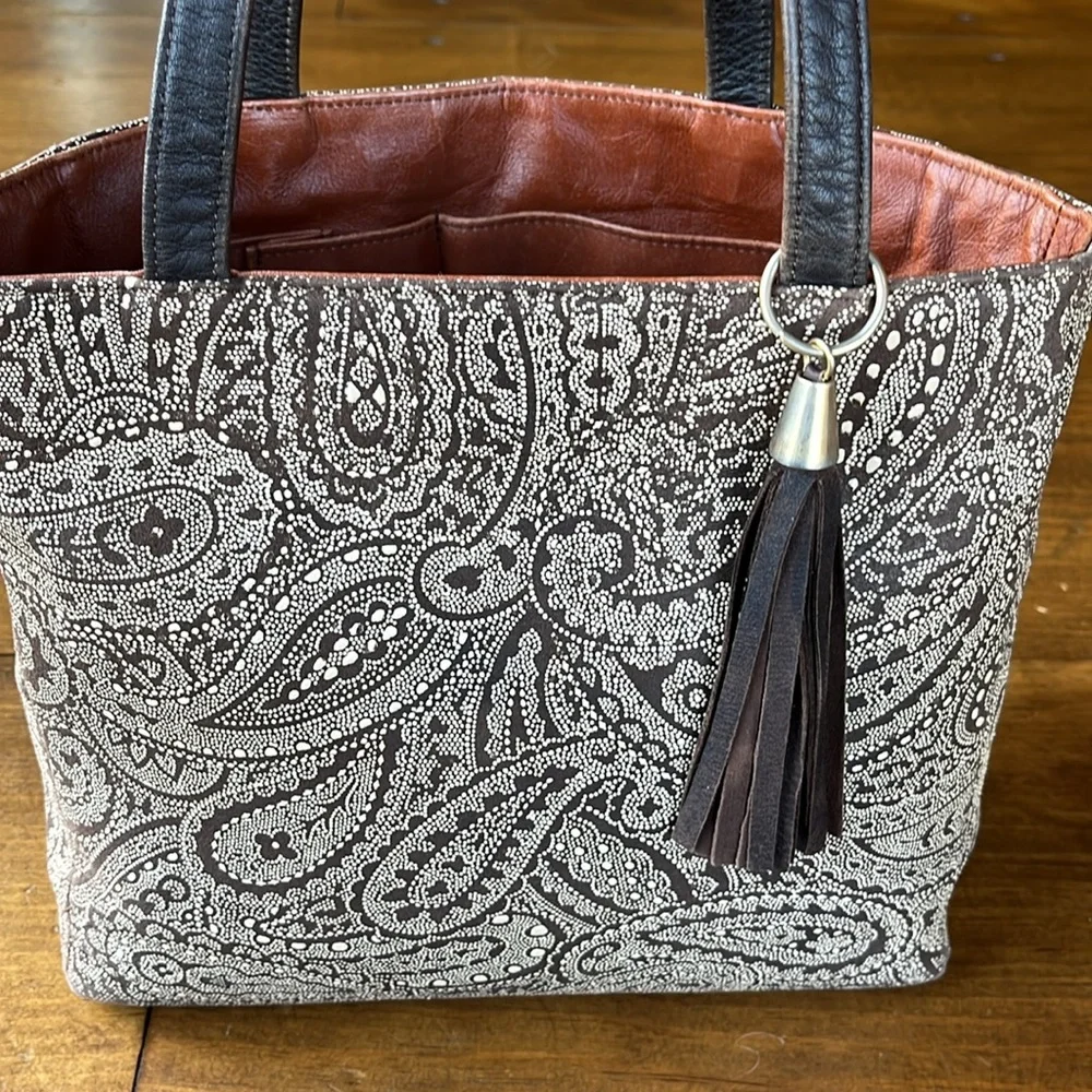 Yvelyne Ponnau Vintage Paisley Leather Tote